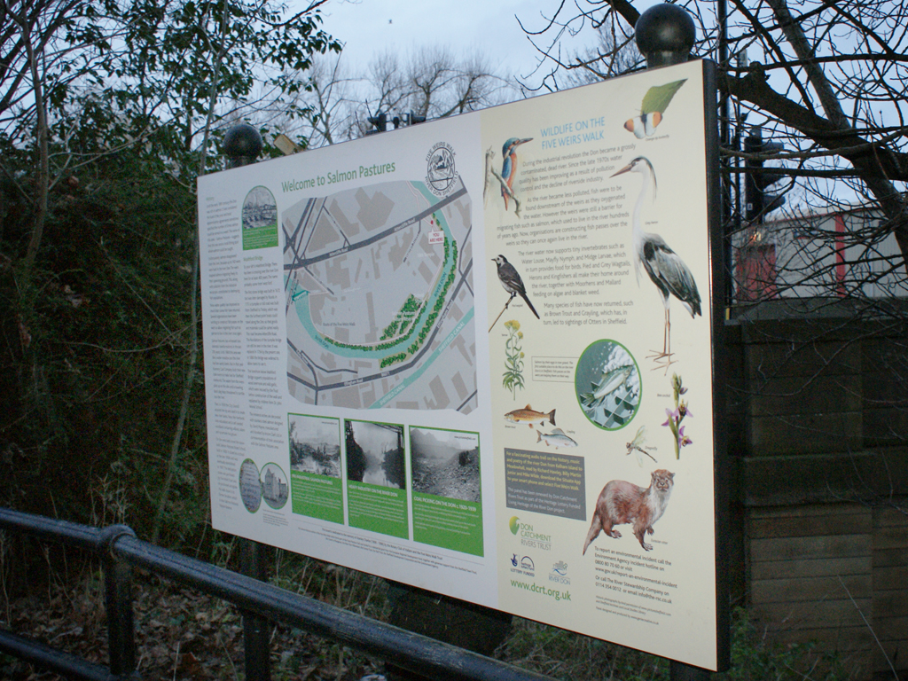 Signage, Installation, Public Information point, Graphic Design, Five Weirs walk,5 Weirs Walk, Sheffield, branding, graphic design, installation