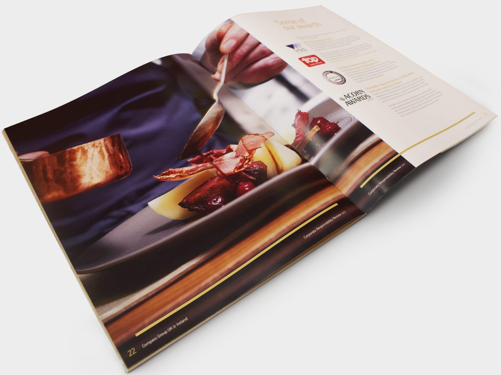 Corporate Responsibility brochure, Compass Group, Graphic design, branding, marketing, Sheffield Concept Interiors