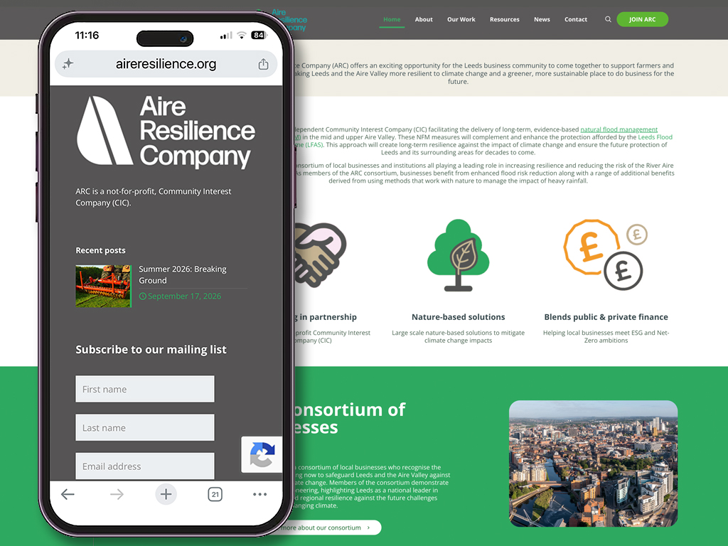 Aire Resilience Company website on mobile phone