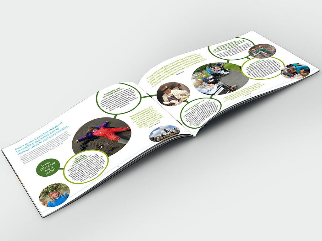Graphic design of modern brochure for Down to the Coast